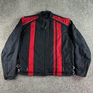 BD Biker Design Jacket Mens 2XL Canvas Black Red Striped Full Zip Biker Coat